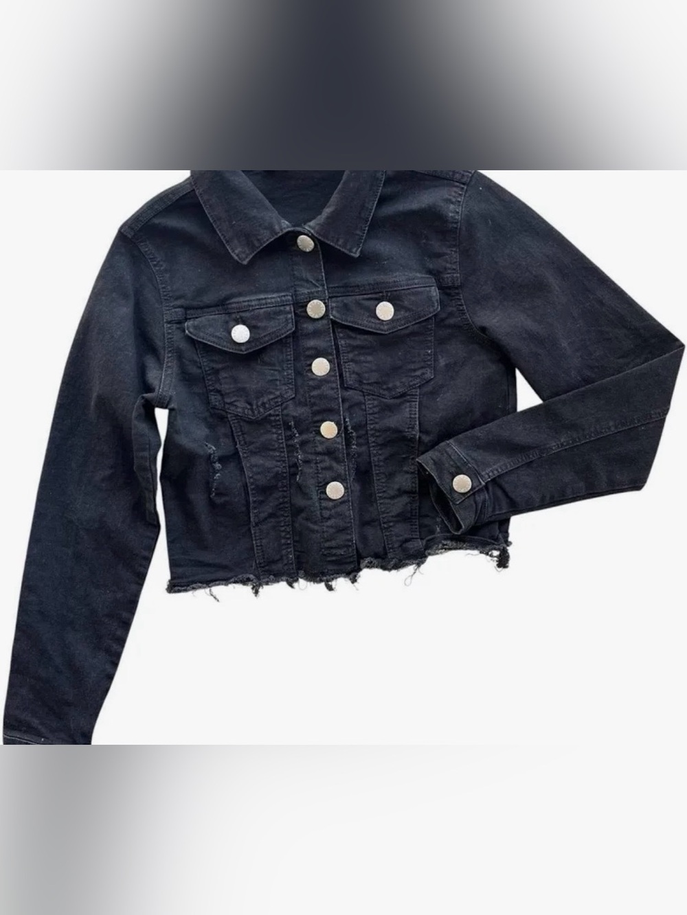VIP Black Distressed Cropped Denim Jacket